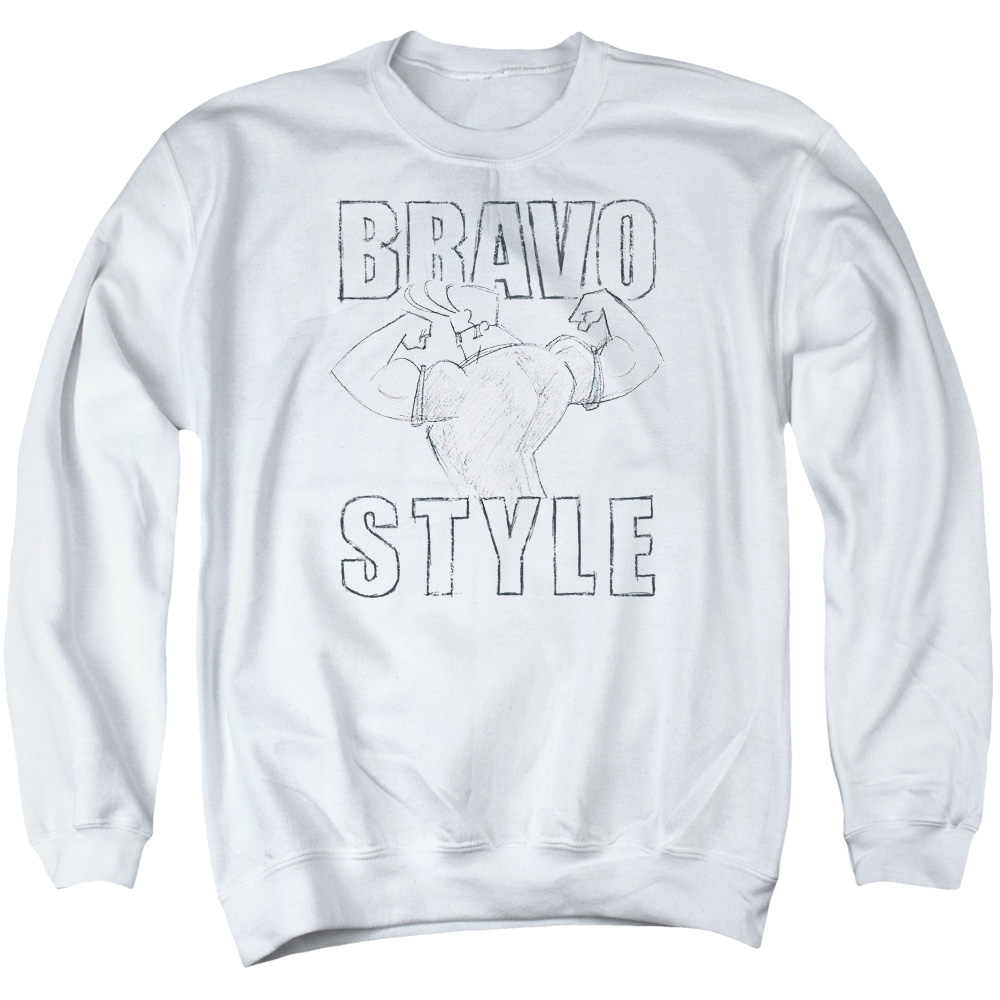 CN495-AS-2 Johnny Bravo Style Adult Crewneck Sweatshirt, White - Medium
