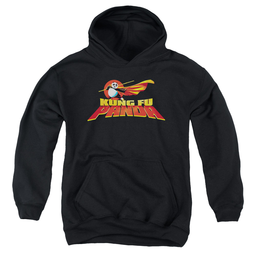 DRM194-YFTH-2 Kung Fu Panda Logo Youth Hooded Sweatshirt, Black - Medium