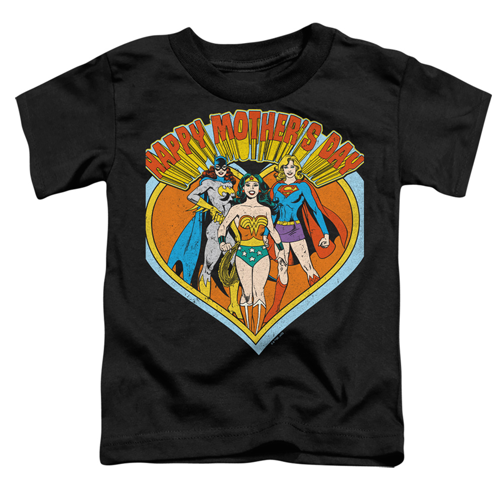 JLA1475-TT-3 Justice League Mothers Day Heart Toddler Short Sleeve T-Shirt, Black - Large 4T