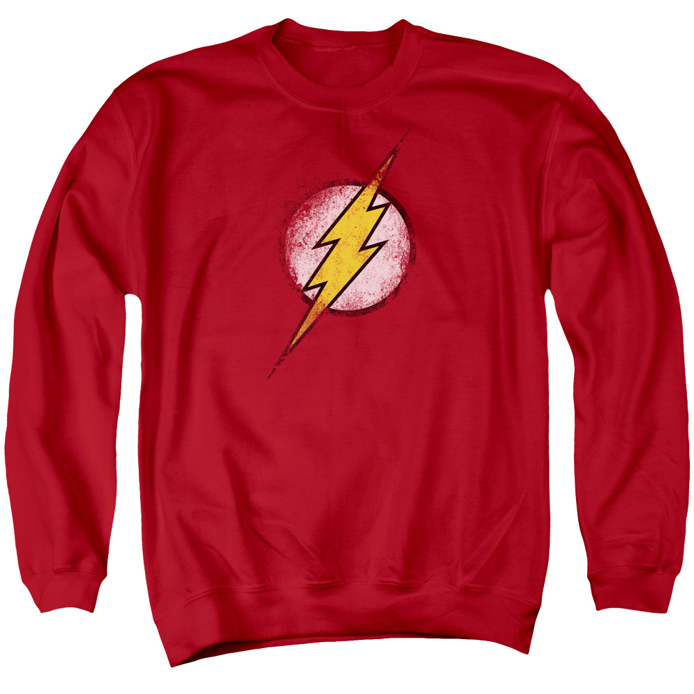 JLA254-AS-2 JLA Destroyed Flash Logo Adult Crewneck Sweatshirt, Red - Medium