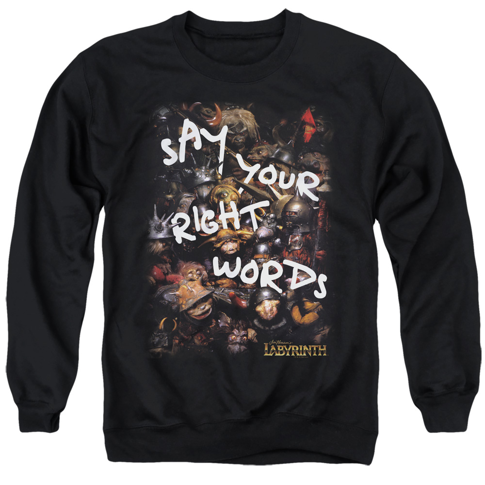 LAB130-AS-2 Labyrinth Right Words Adult Crewneck Sweatshirt, Black - Medium