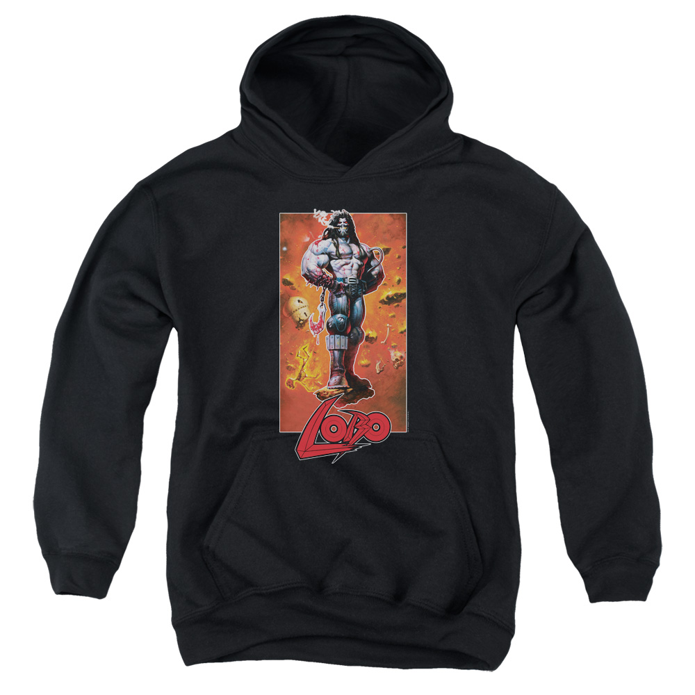 JLA859-YFTH-2 JLA Lobo Pose Youth Hooded Sweatshirt, Black - Medium