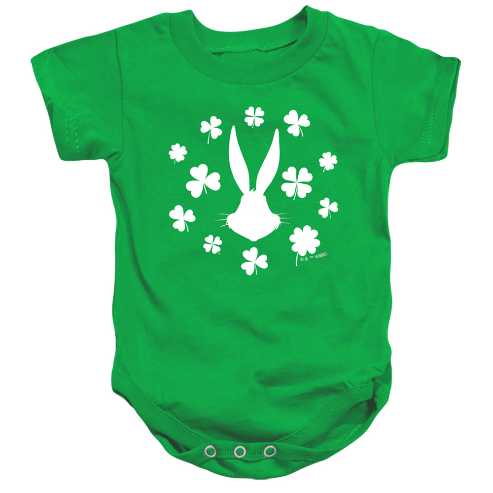 LT10055SPD-SS-2 Looney Tunes Bugs Bunny St. Patricks Clover Silhouette Infant Snapsuit, Kelly Green - Medium - 12 Month