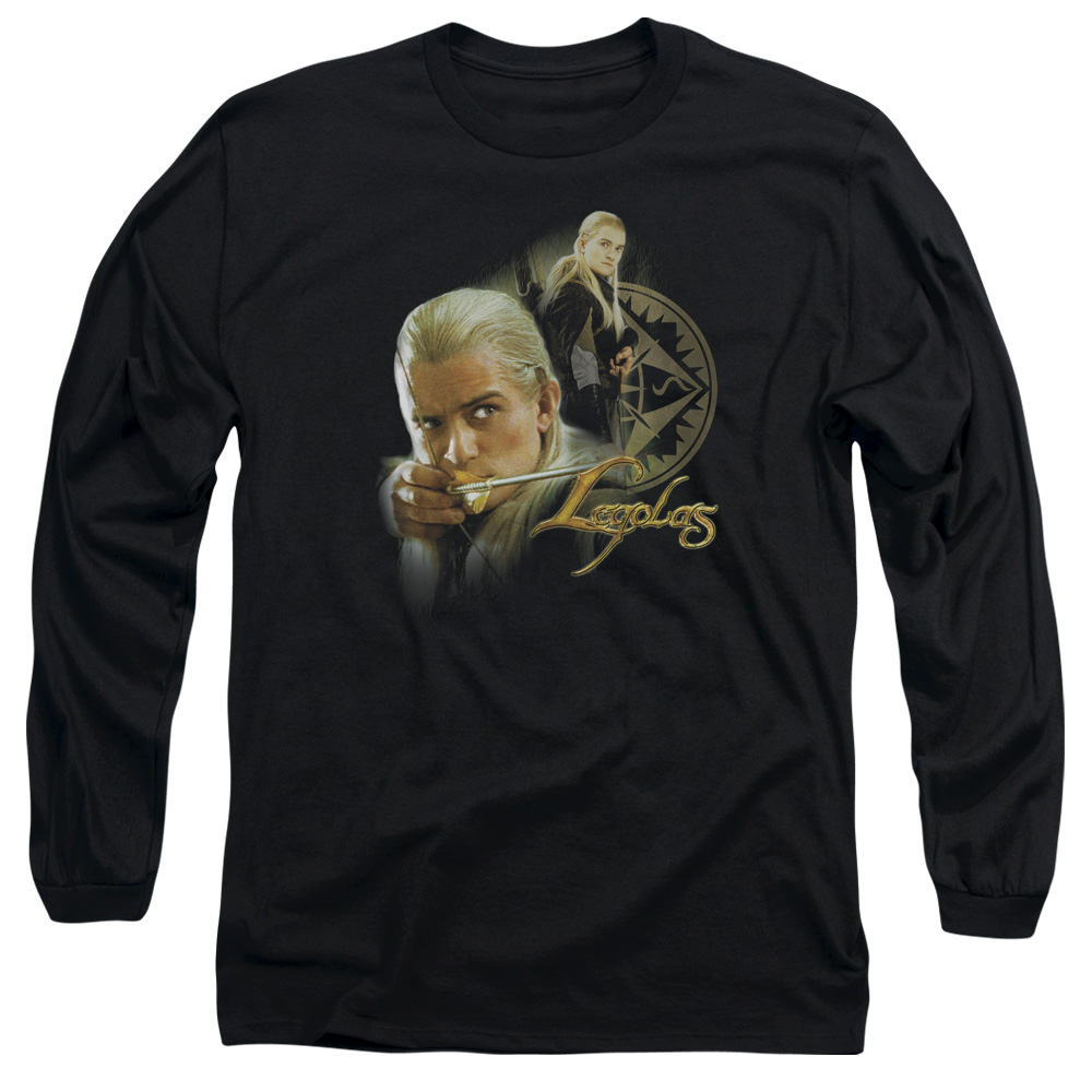 LOR1016-AL-6 Lord of The Rings Legolas Adult Long Sleeve T-Shirt, Black - 3X