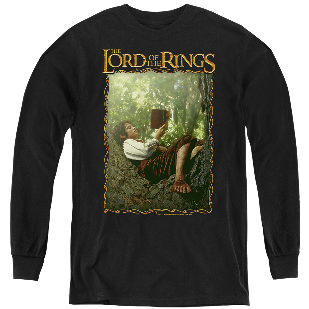 LOR1151-YL-2 Lord of The Rings Reader Frodo Long Sleeve Youth T-Shirt, Black - Medium