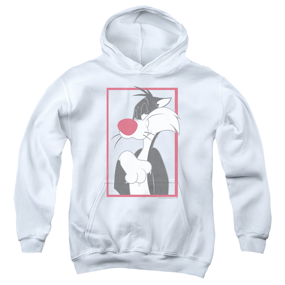 LT301-YFTH-2 Looney Tunes Sylvester Youth Hooded Sweatshirt, White - Medium