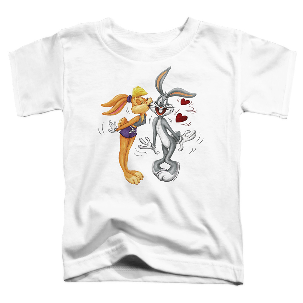 LT349-TT-3 Looney Tunes Bugs & Lola Kiss Valentines Day Toddler Short Sleeve T-Shirt, White - Large 4T