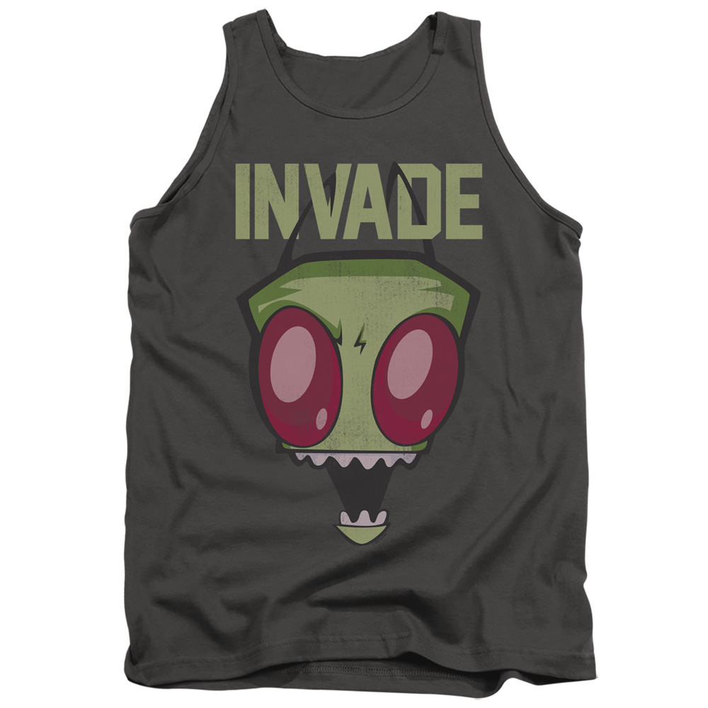 NICK698-TK-2 Invader Zim Invade Adult Tank Top, Charcoal - Medium