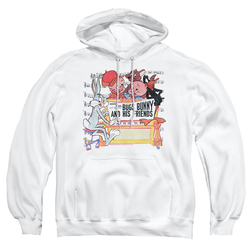 LT290-AFTH-2 Looney Tunes Bugs & Friends Adult Pullover Hoodie, White - Medium