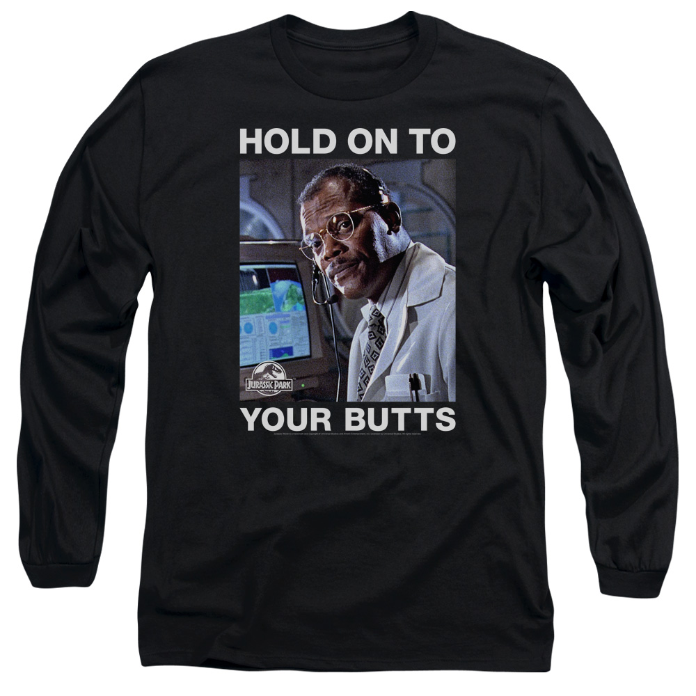 UNI1156-AL-6 Jurassic Park Hold On to Adult Long Sleeve T-Shirt, Black - 3X