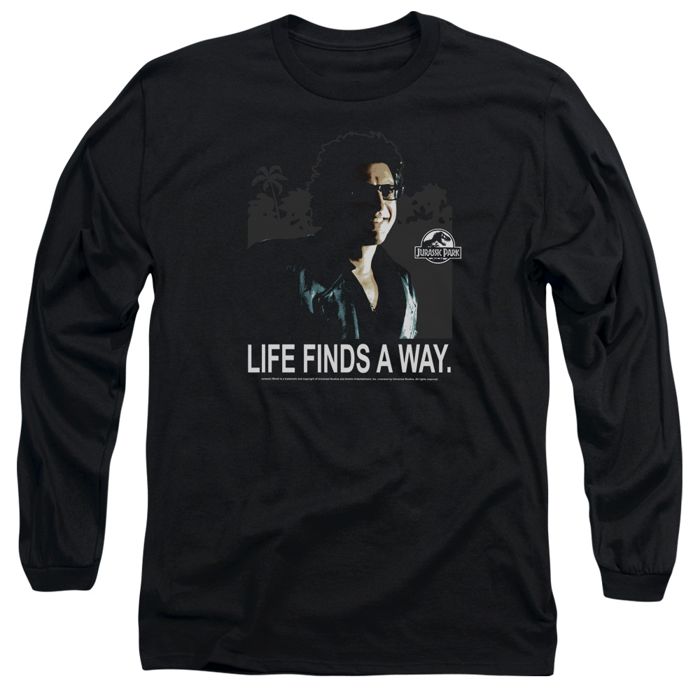 UNI1159-AL-1 Jurassic Park Life Finds A Way Adult Long Sleeve T-Shirt, Black - Small