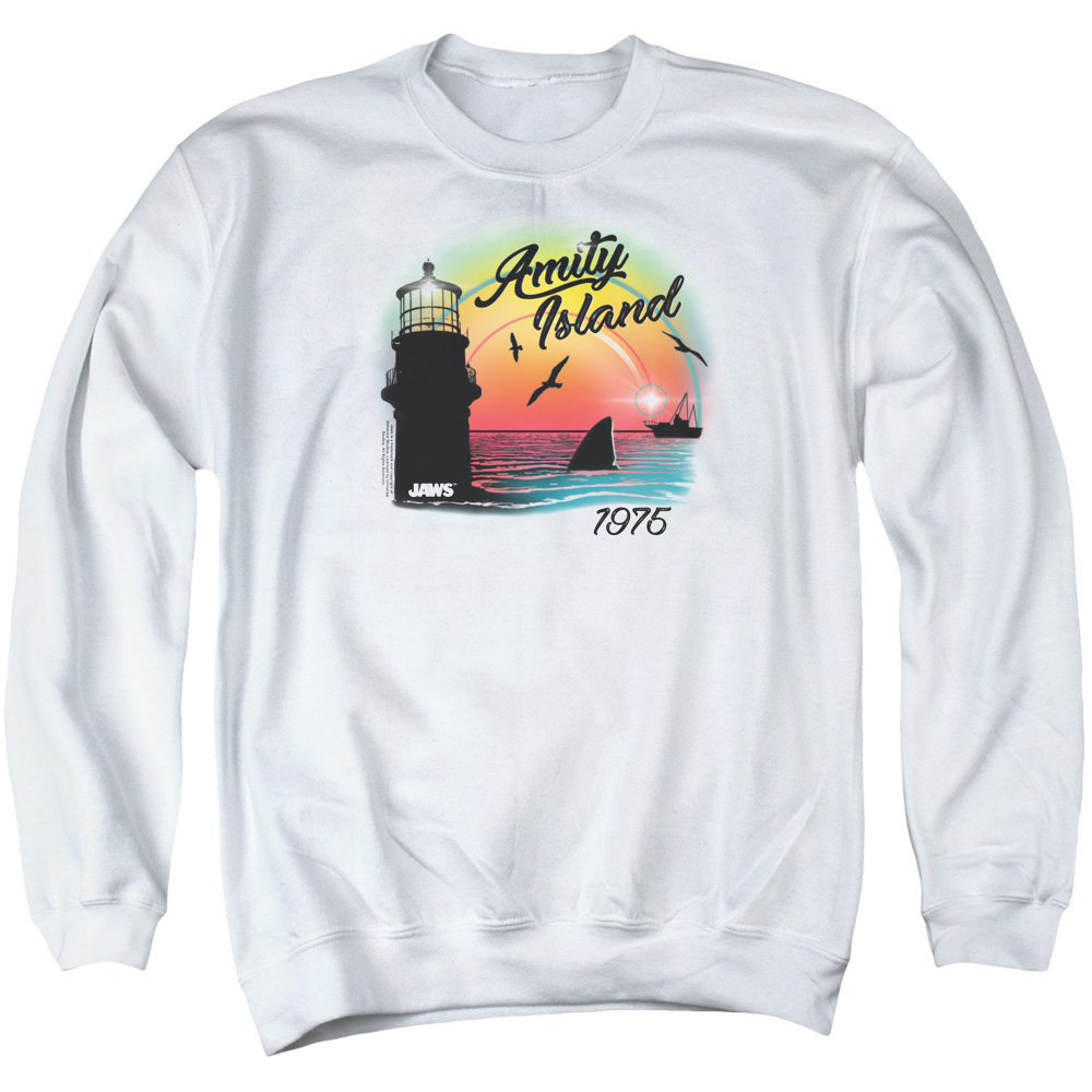 UNI1095-AS-2 Jaws Amity Island Adult Crewneck Sweatshirt, White - Medium