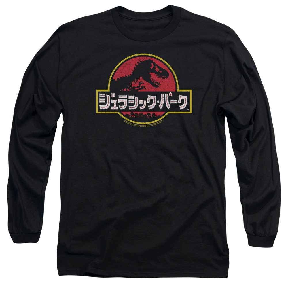 UNI1119-AL-3 Jurassic Park Kanji Adult Long Sleeve T-Shirt, Black - Large