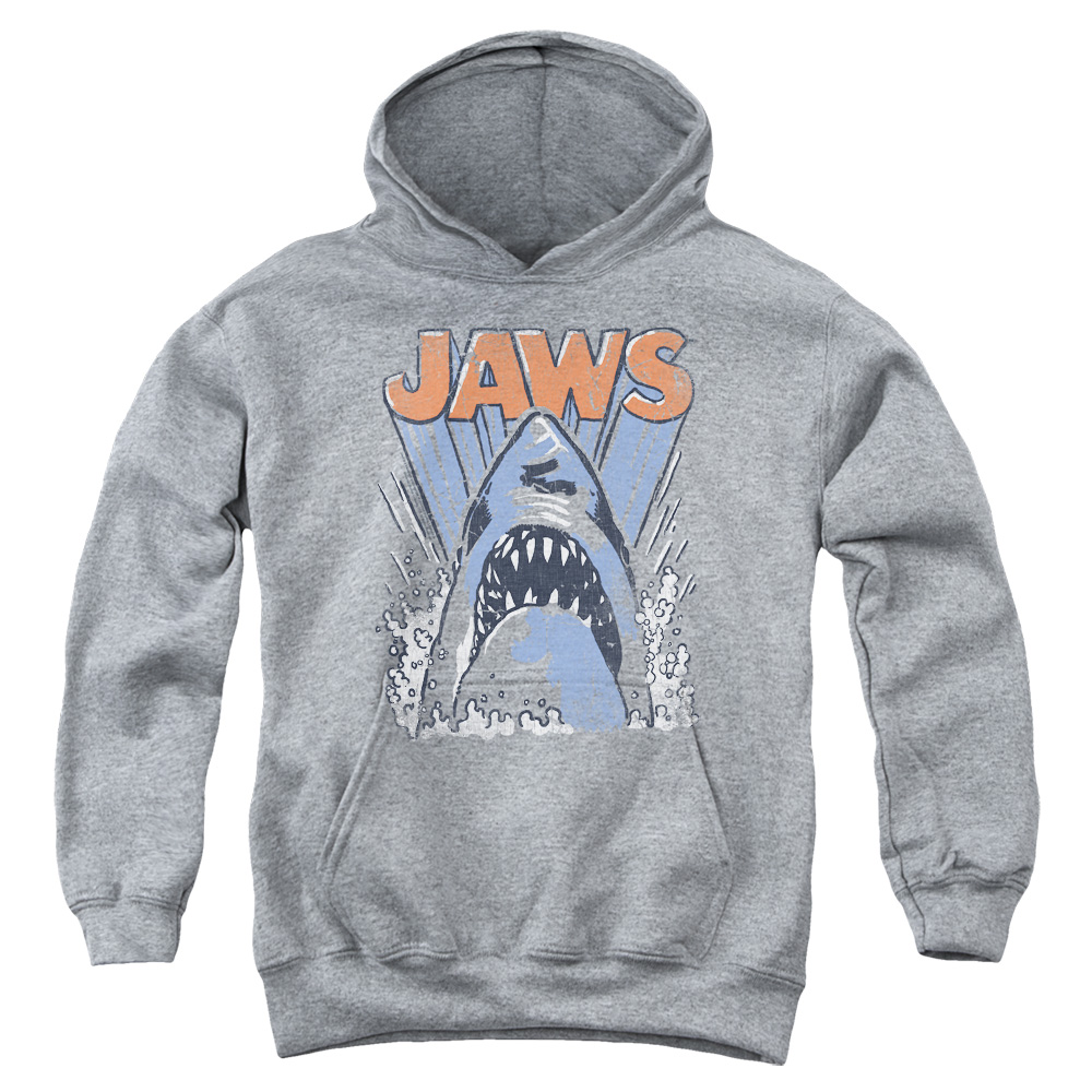 UNI720-YFTH-2 Jaws Comic Splash Youth Hooded Sweatshirt, Athletic Heather - Medium