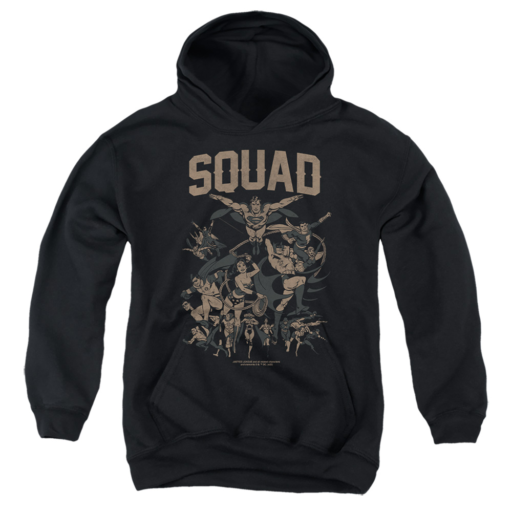 JLA1420-YFTH-2 Justice League Squad 1 Youth Hooded Sweatshirt, Black - Medium