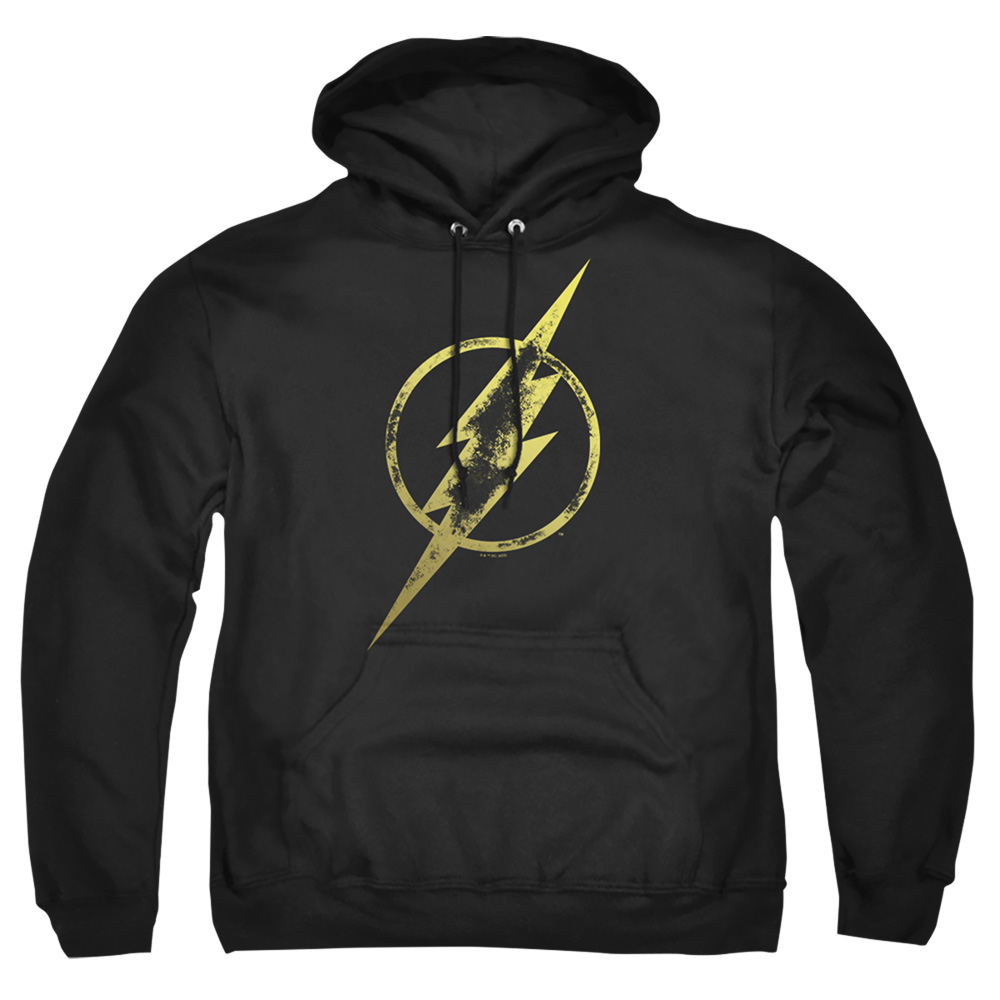 JLA1486-AFTH-3 Justice League Flash Eroded Bolt Adult Pullover Hoodie, Black - Large