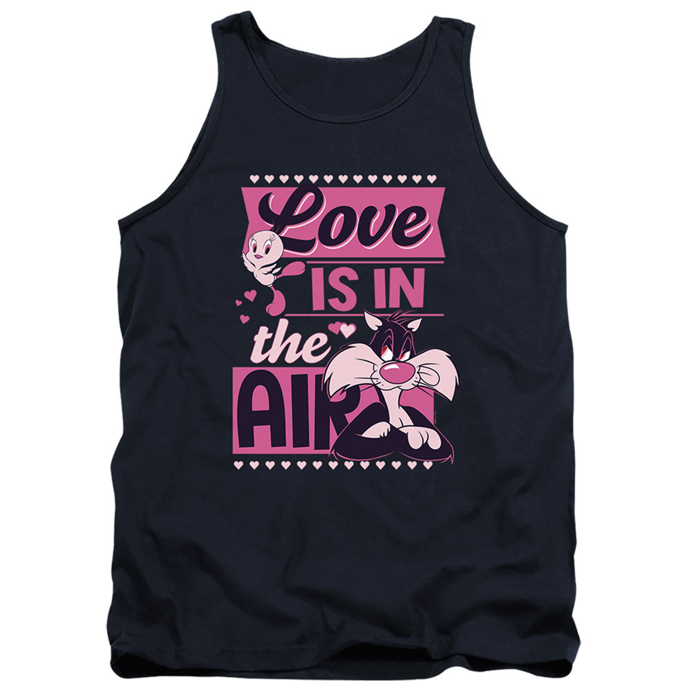 LT10048VAL-TK-5 Looney Tunes Valentines Day Tweety Sylvester Love in The Air Adult Tank Top, Navy - 2X