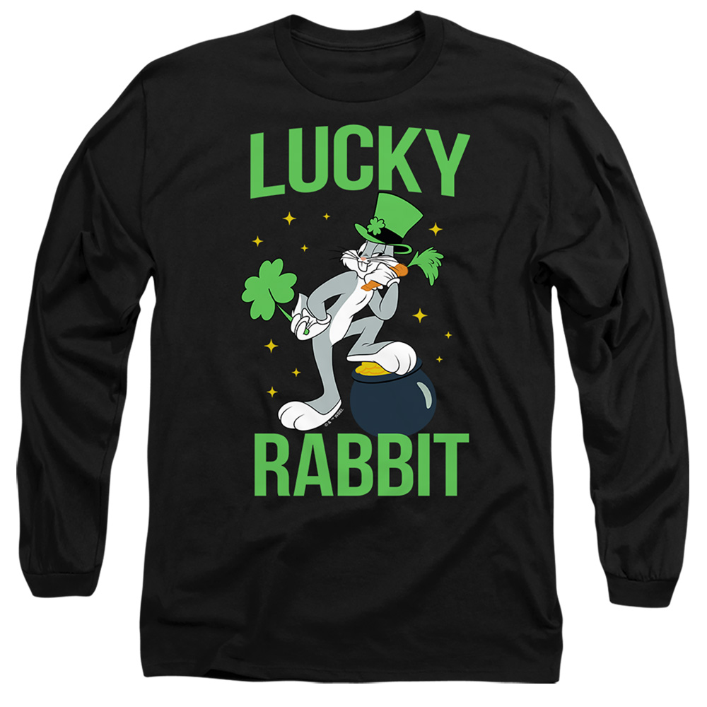 LT10056SPD-AL-6 Looney Tunes Bugs Bunny St. Patricks Lucky Rabbit Adult Long Sleeve T-Shirt, Black - 3X
