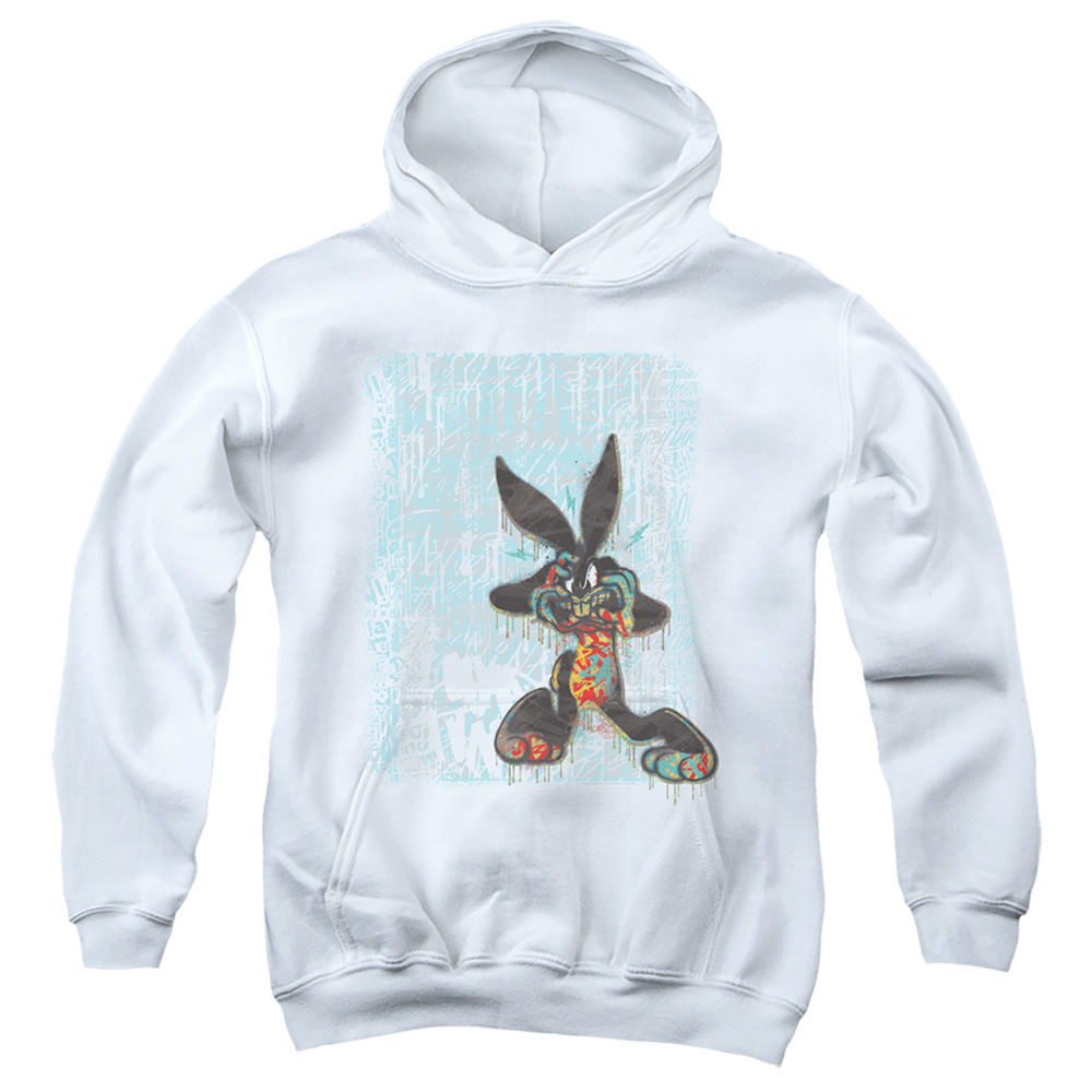 LT261-YFTH-2 Looney Tunes Graffiti Rabbit Youth Hooded Sweatshirt, White - Medium