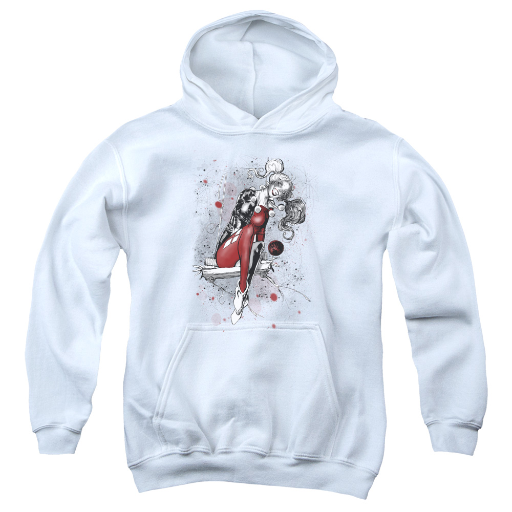 JLA689-YFTH-2 JLA Harley Sketch Youth Hooded Sweatshirt, White - Medium