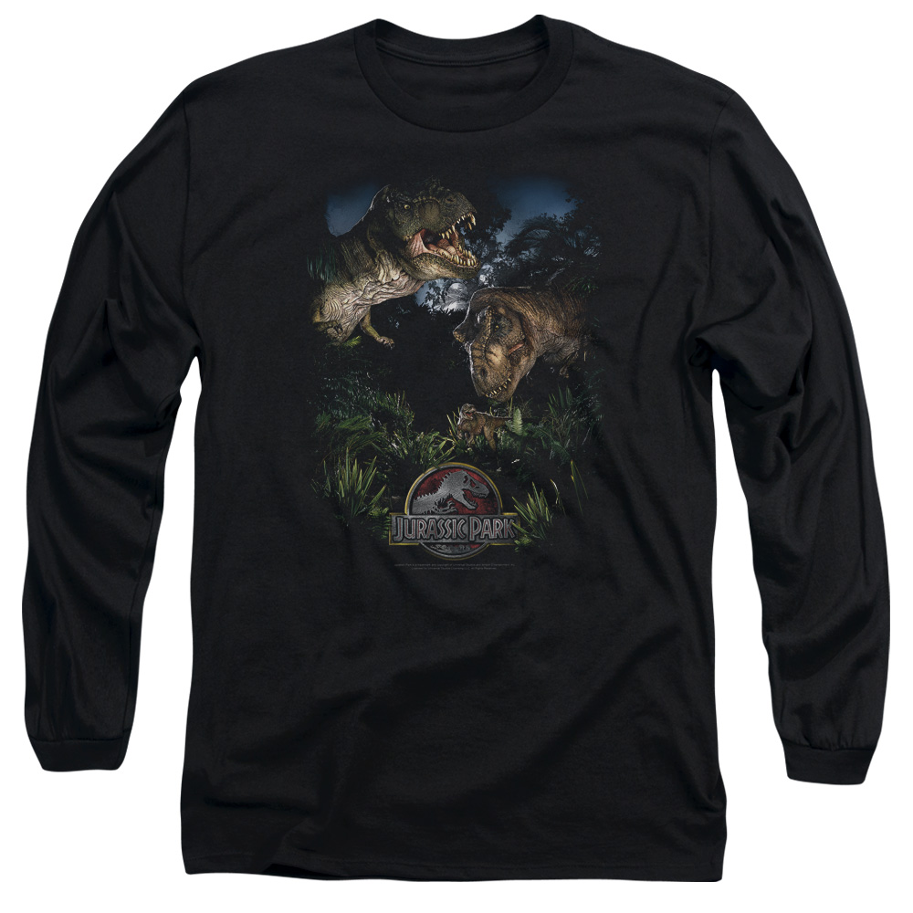UNI283-AL-3 Jurassic Park Happy Family Adult Long Sleeve T-Shirt, Black - Large