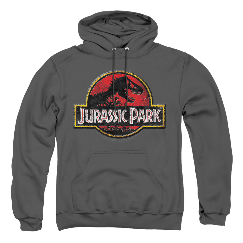 UNI252-AFTH-4 Jurassic Park Stone Logo Adult Pullover Hoodie, Charcoal - Extra Large