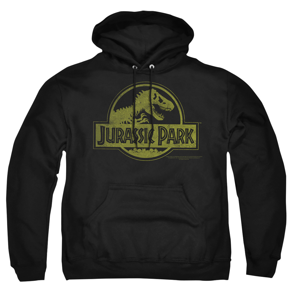 UNI106-AFTH-5 Jurassic Park Distressed Logo Adult Pullover Hoodie, Black - 2X