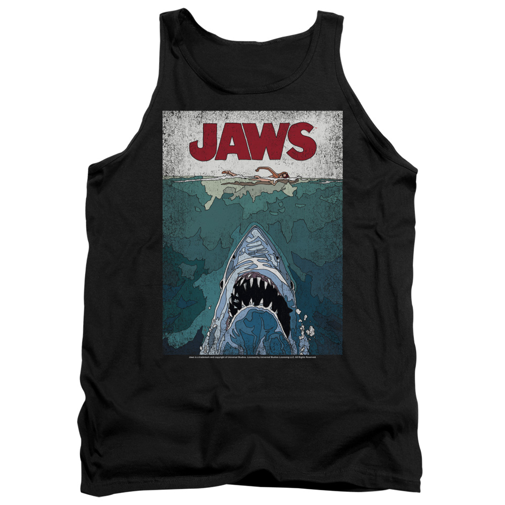 UNI1000-TK-4 Jaws Lined Poster Adult Tank Top, Black - Extra Large