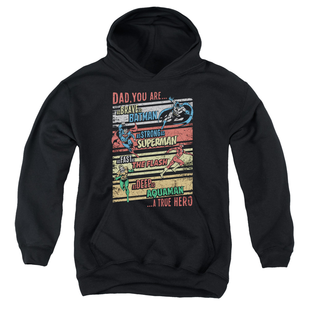 JLA812-YFTH-2 JLA A True Hero Youth Hooded Sweatshirt, Black - Medium