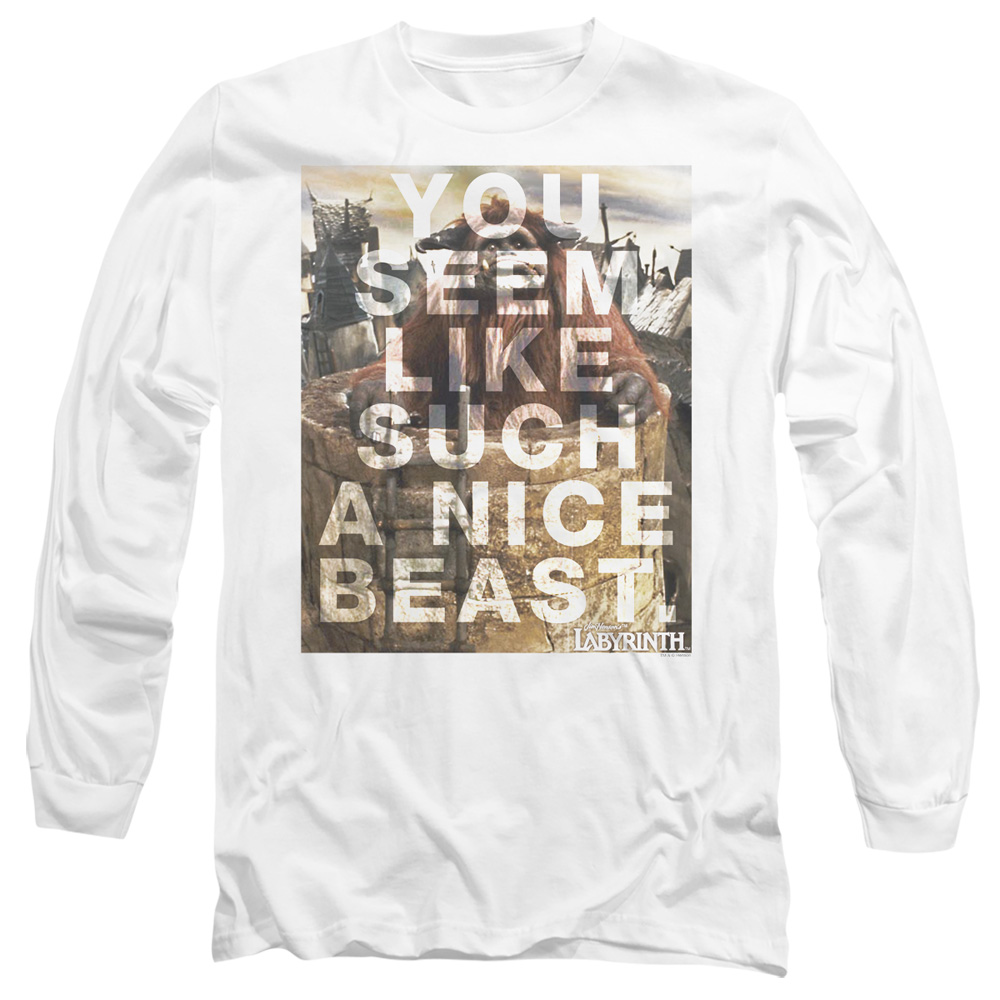 LAB162-AL-2 Labyrinth Nice Beast Adult Long Sleeve T-Shirt, White - Medium