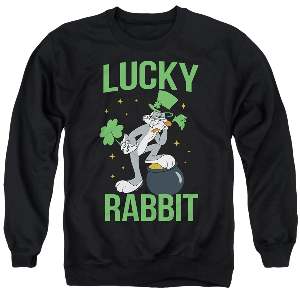 LT10056SPD-AS-2 Looney Tunes Bugs Bunny St. Patricks Lucky Rabbit Adult Crewneck Sweatshirt, Black - Medium