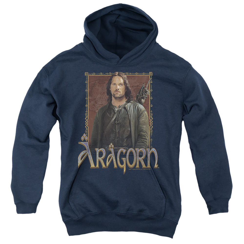 LOR2032-YFTH-1 Lord of The Rings Aragorn Youth Hooded Sweatshirt, Navy - Small