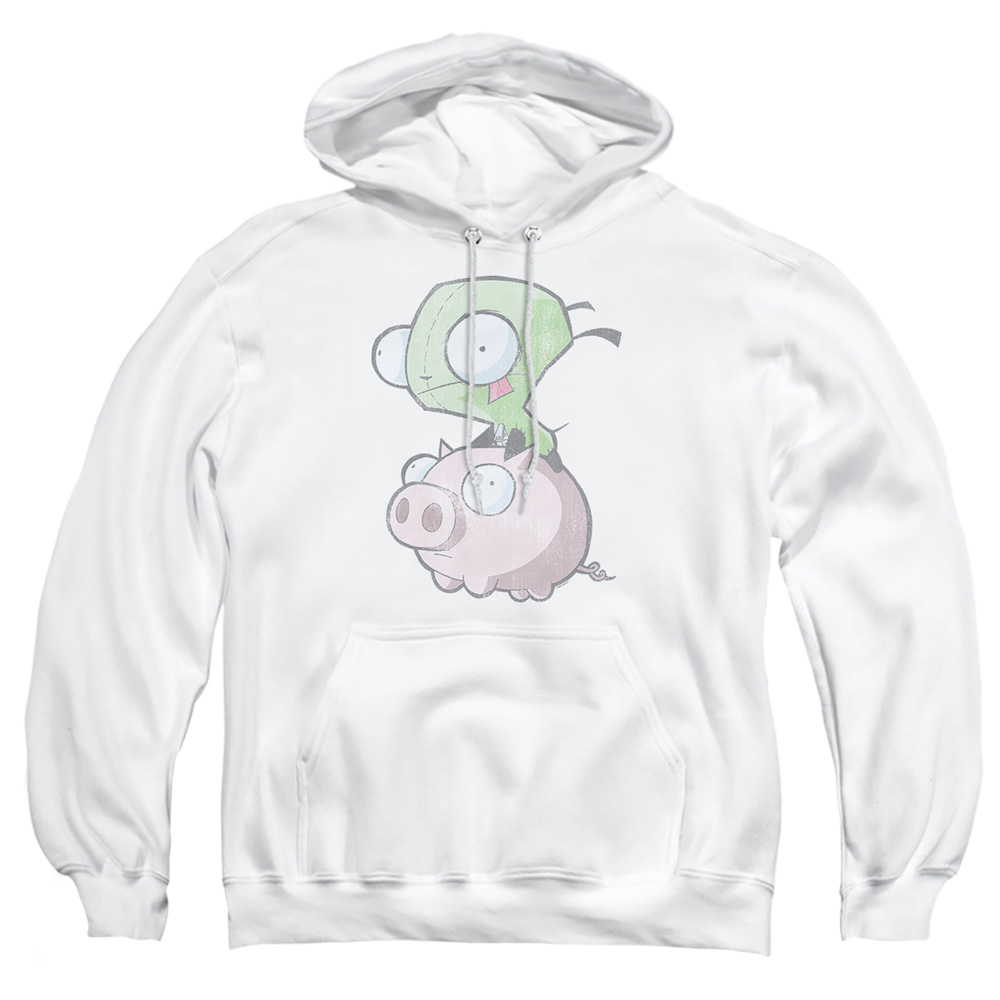 NICK700-AFTH-1 Invader Zim Gir & Pig Adult Pullover Hoodie, White - Small