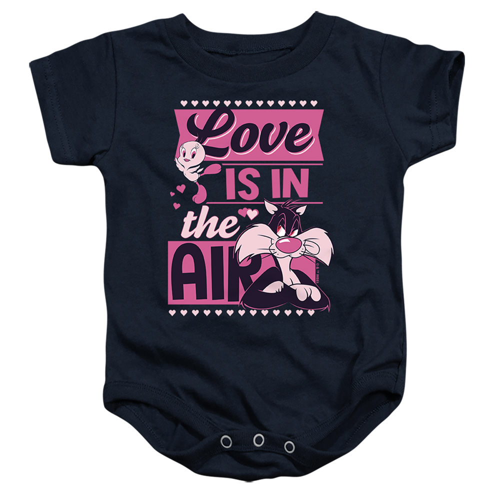 LT10048VAL-SS-1 Looney Tunes Valentines Day Tweety Sylvester Love in The Air Infant Snapsuit, Navy - Small - 6 Month