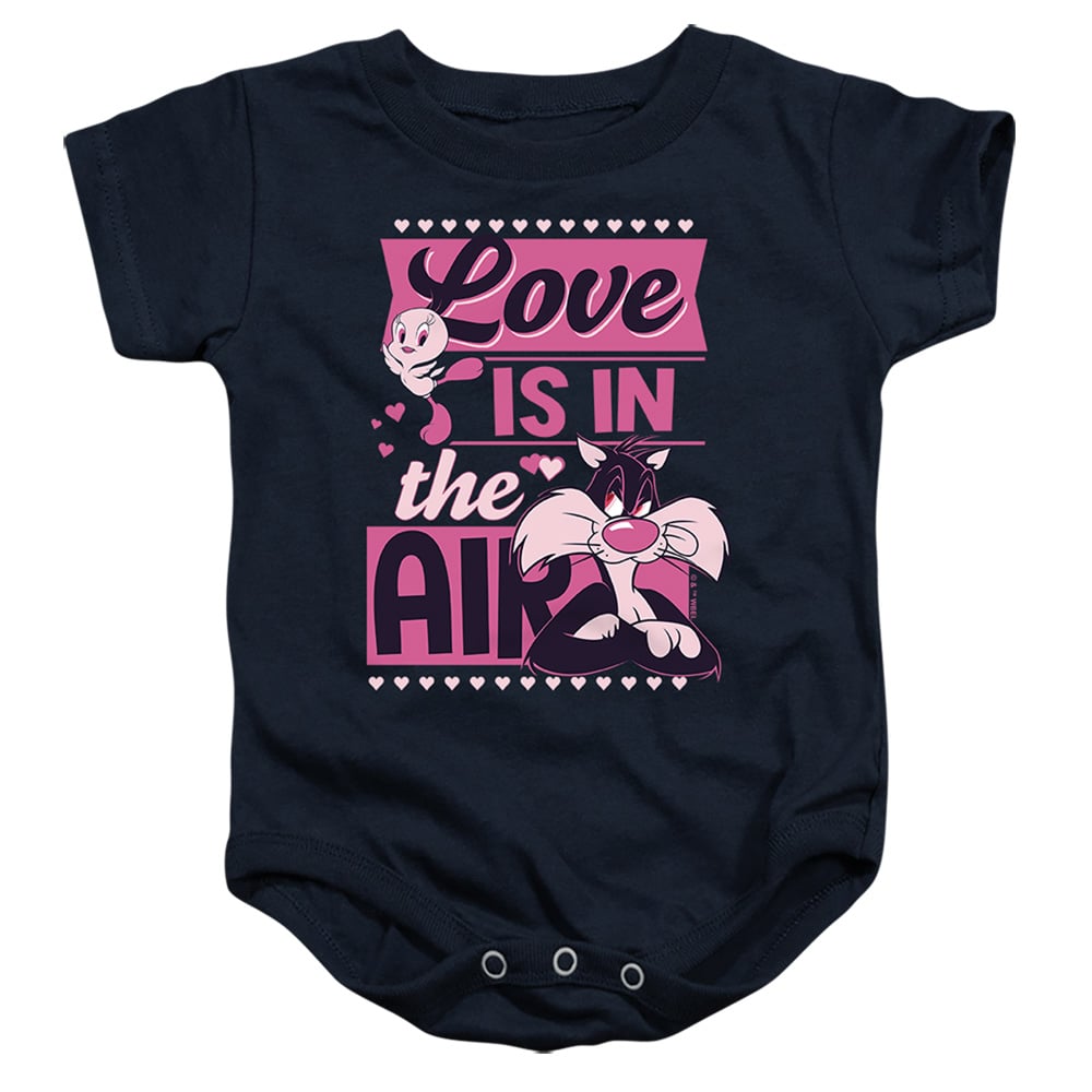 LT10048VAL-SS-2 Looney Tunes Valentines Day Tweety Sylvester Love in The Air Infant Snapsuit, Navy - Medium - 12 Month