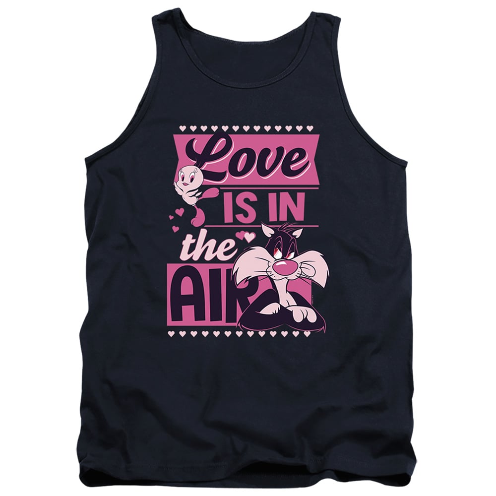 LT10048VAL-TK-1 Looney Tunes Valentines Day Tweety Sylvester Love in The Air Adult Tank Top, Navy - Small