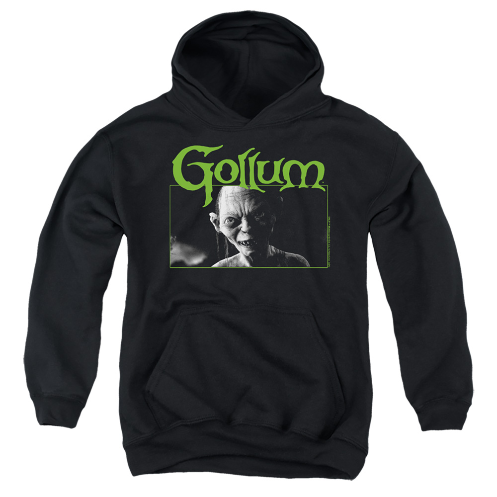 LOR1153-YFTH-2 Lord of The Rings Gollum Youth Hooded Sweatshirt, Black - Medium