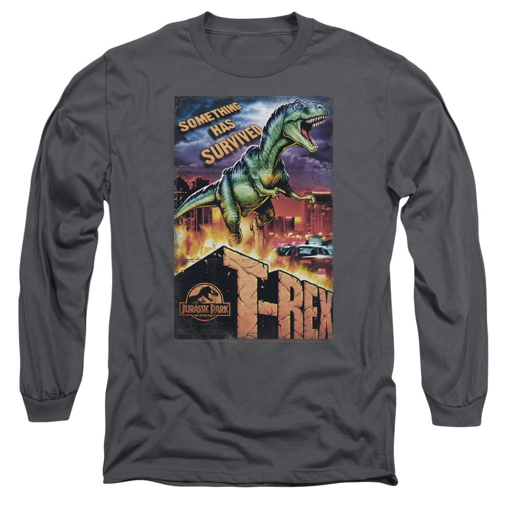 UNI324-AL-2 Jurassic Park Rex In The City Adult Long Sleeve T-Shirt, Charcoal - Medium