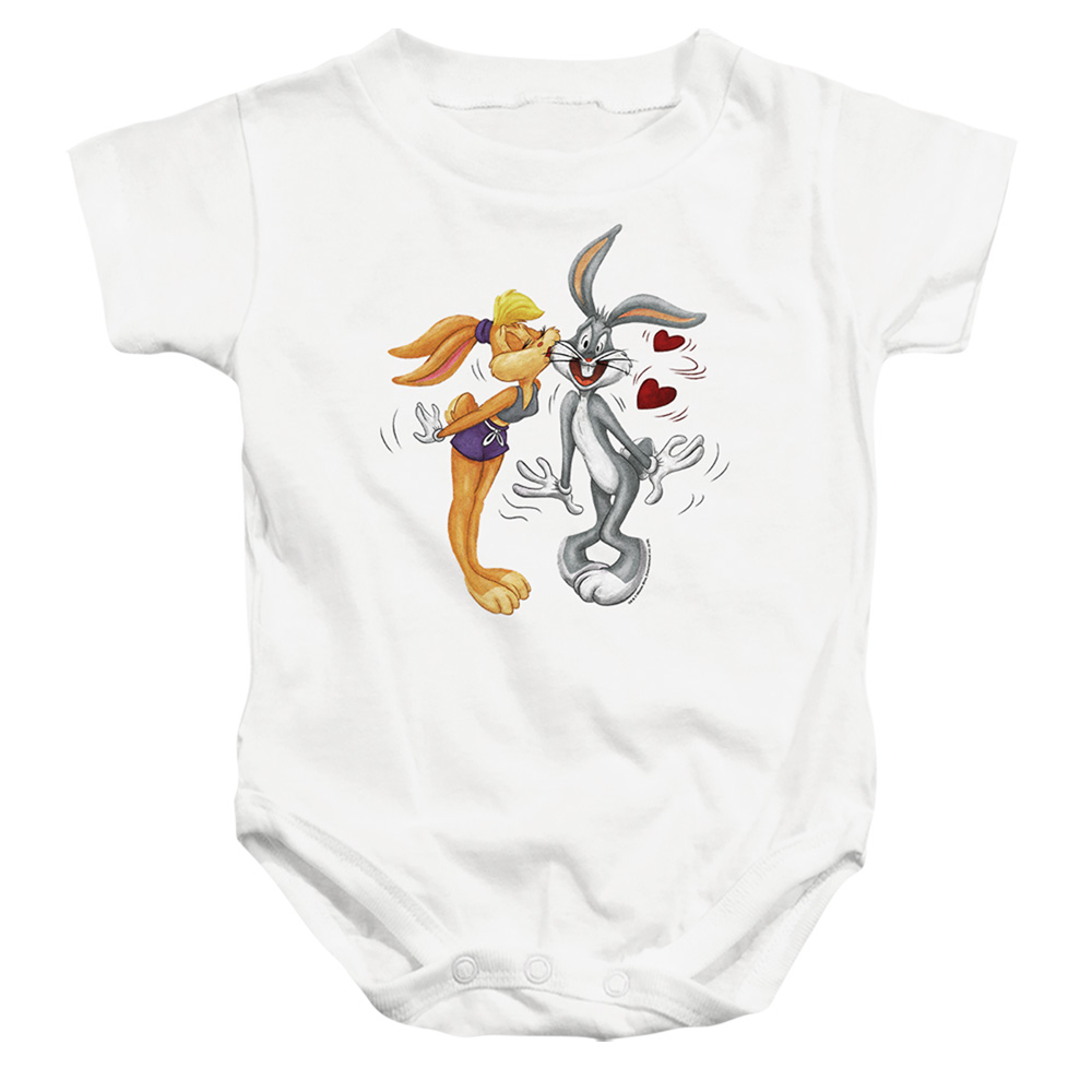 LT349-SS-3 Looney Tunes Bugs & Lola Kiss Valentines Day Infant Snapsuit, White - Large - 18 Month