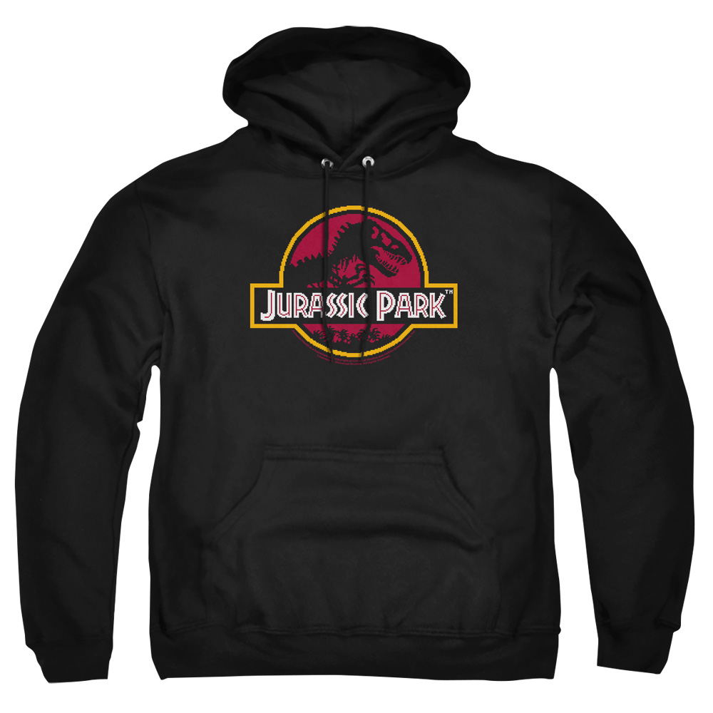 UNI1146-AFTH-5 Jurassic Park 8-Bit Logo Adult Pullover Hoodie, Black - 2X