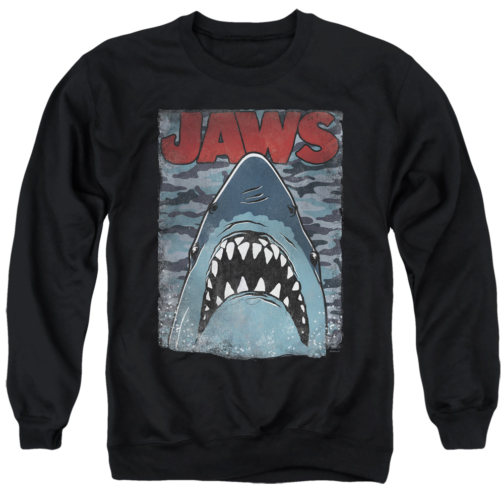 UNI1712-AS-2 Jaws Camo Adult Crewneck Sweatshirt, Black - Medium
