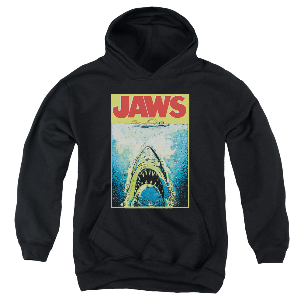 UNI727-YFTH-4 Jaws Bright Jaws Youth Hooded Sweatshirt, Black - Extra Large