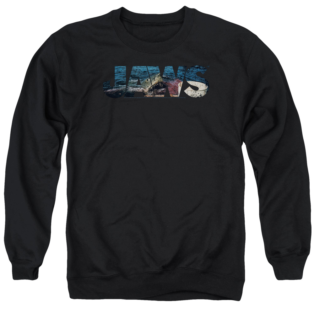UNI997-AS-2 Jaws Logo Cutout Adult Crewneck Sweatshirt, Black - Medium