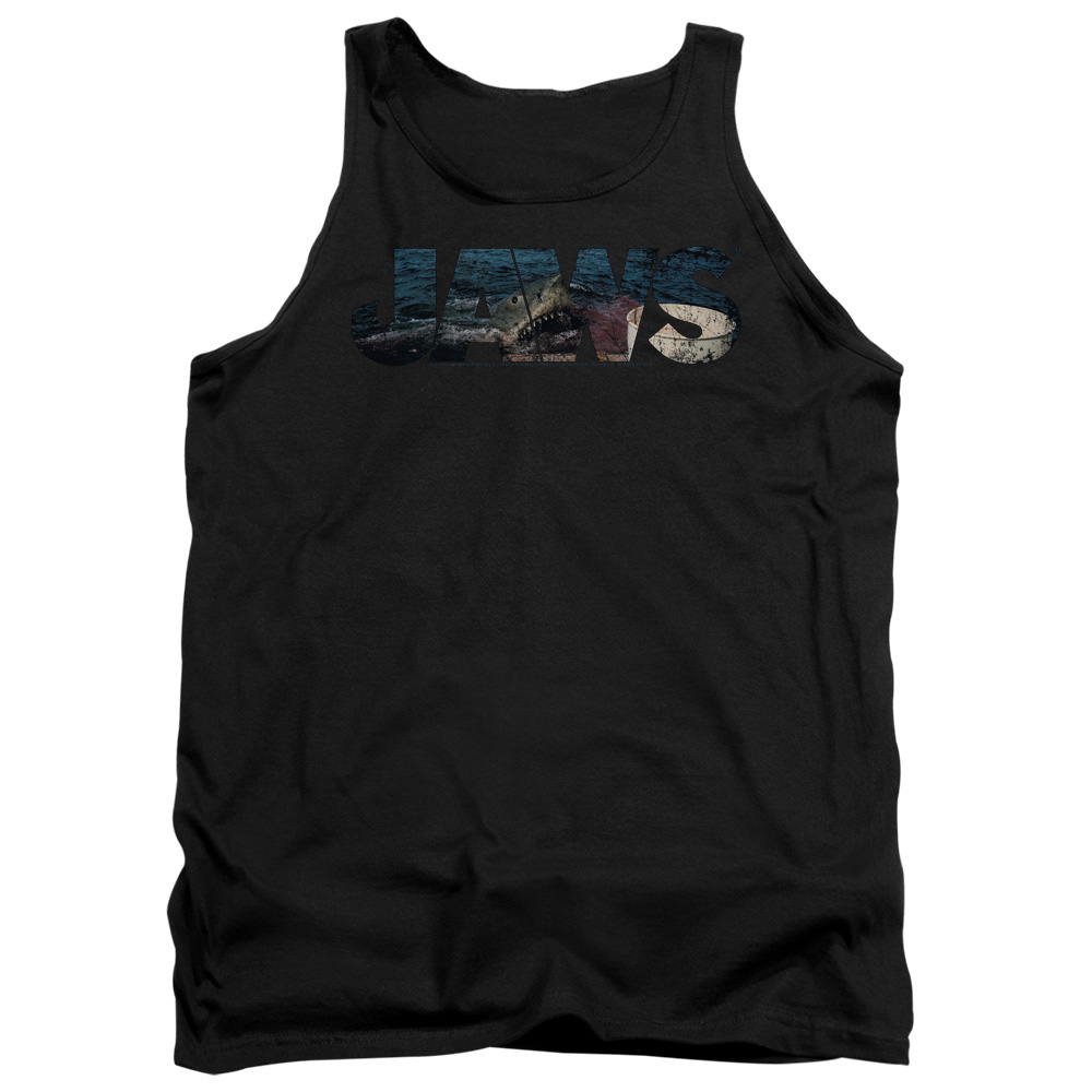 UNI997-TK-1 Jaws Logo Cutout Adult Tank Top, Black - Small
