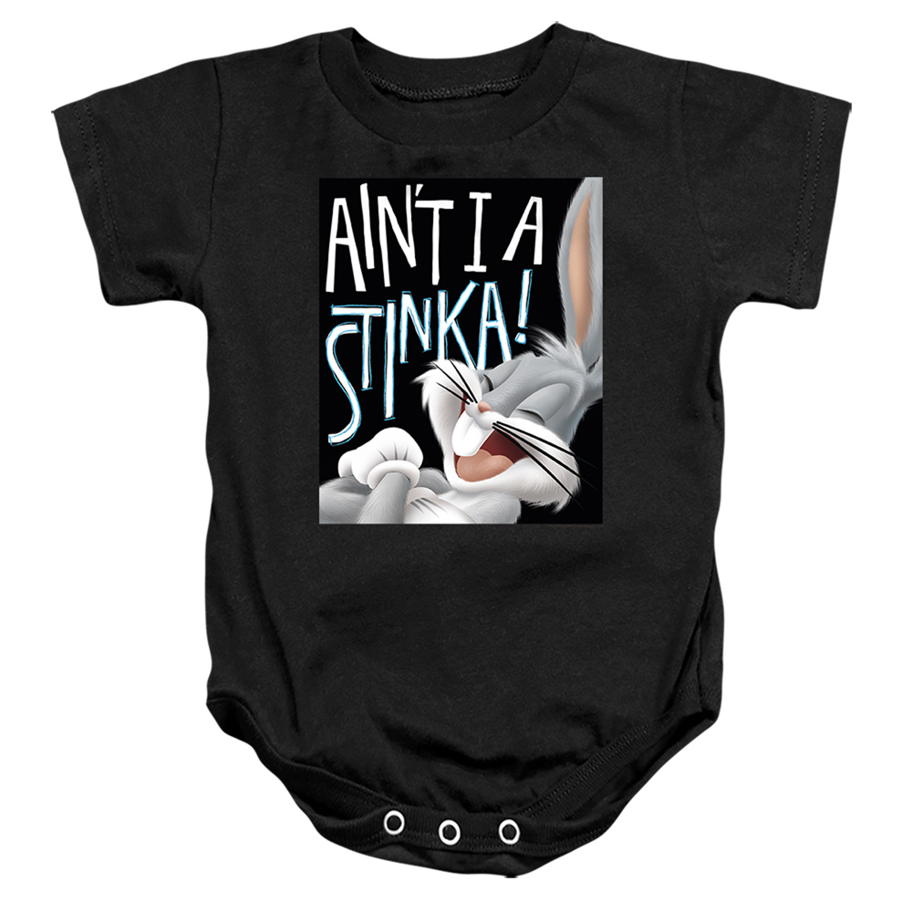 LT359-SS-2 Looney Tunes Bugs Bunny Aint I A Stinka Infant Snapsuit, Black - Medium - 12 Month