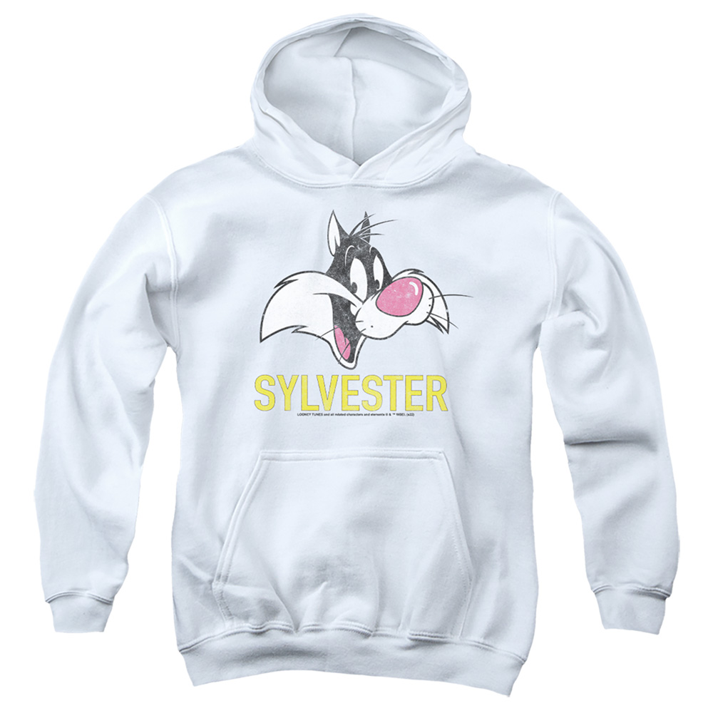 LT686-YFTH-2 Looney Tunes Sylvester Youth Hooded Sweatshirt, White - Medium