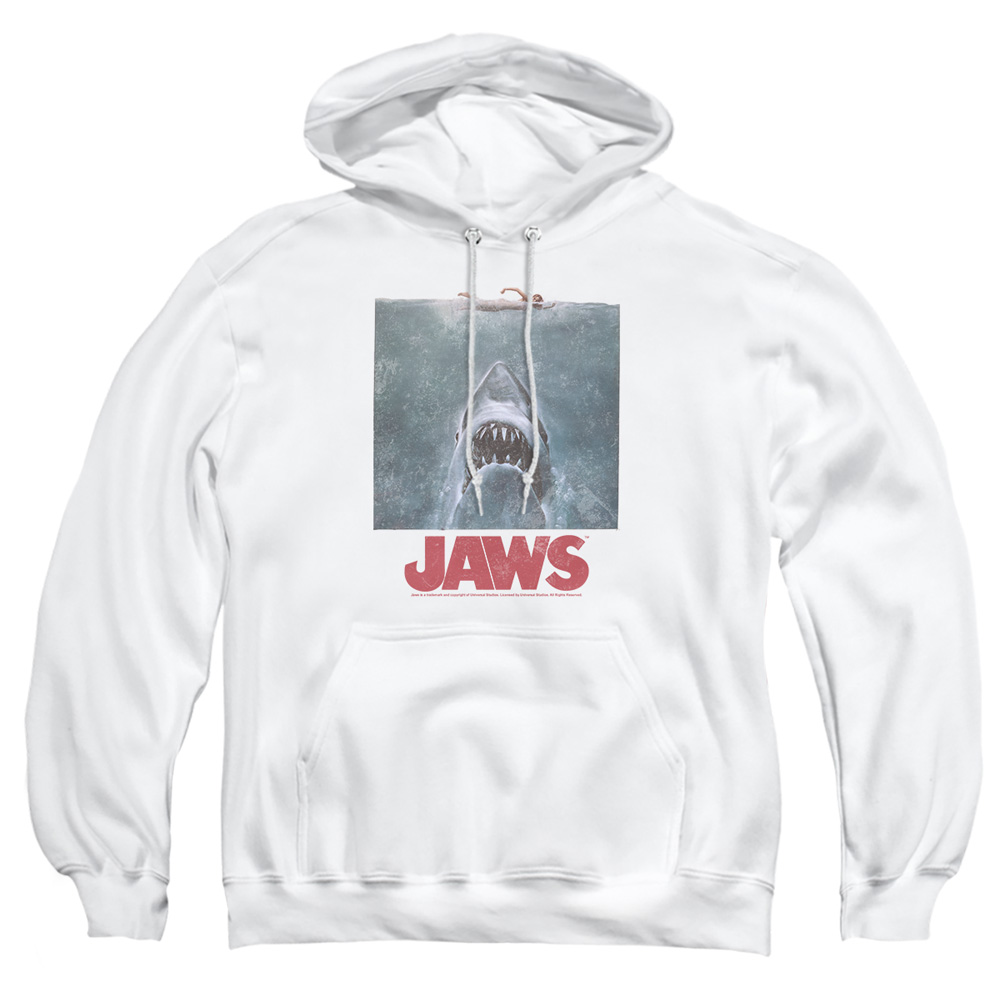 UNI1134-AFTH-1 Jaws Distressed Adult Pullover Hoodie, White - Small