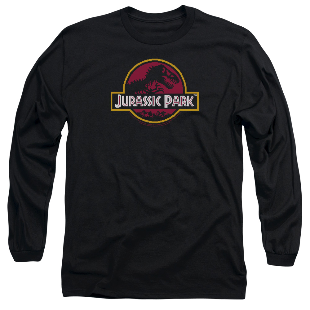 UNI1146-AL-2 Jurassic Park 8-Bit Logo Adult Long Sleeve T-Shirt, Black - Medium
