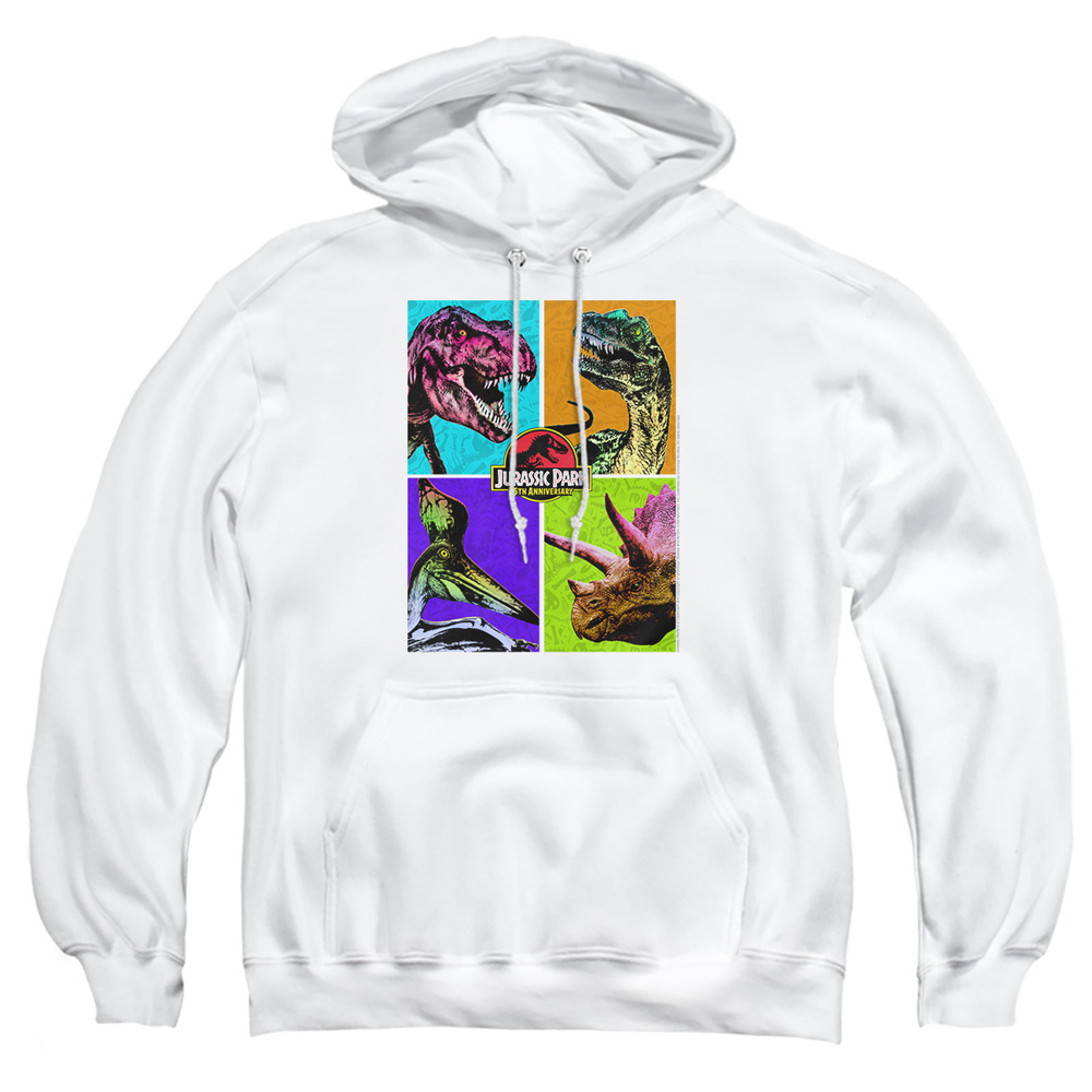 UNI1167-AFTH-4 Jurassic Park Prehistoric Block Adult Pullover Hoodie, White - Extra Large