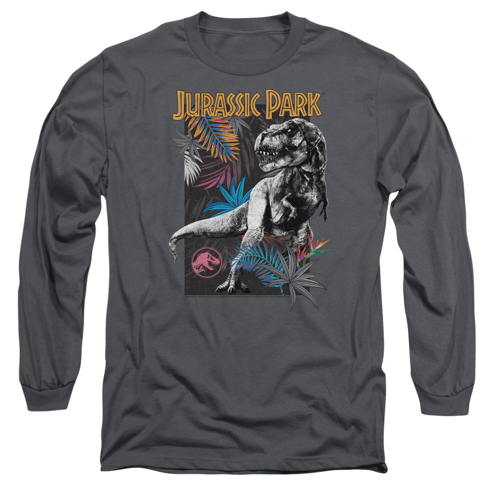 UNI1172-AL-5 Jurassic Park Foliage Adult Long Sleeve T-Shirt, Charcoal - 2X